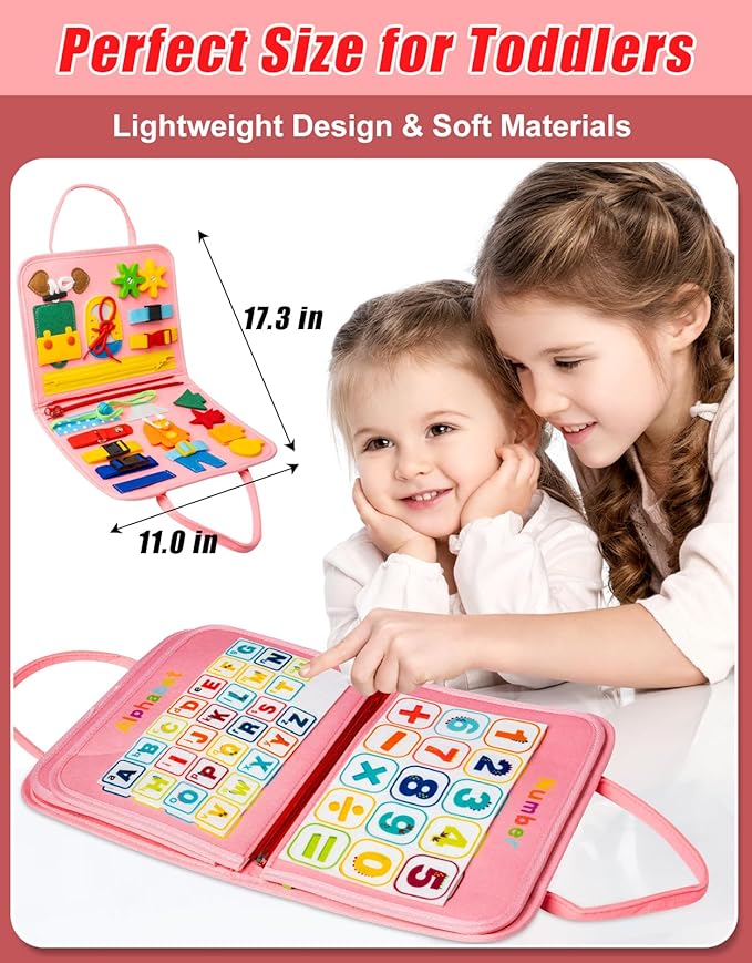 Toddler Busy Board, Montessori Toys Busy Book for Toddlers 1-3 Year Old, Gifts for 2 Year Old Girls Boy, Educational Learning Sensory, Kids Ages 2-4 Activities Toy for Airplane Car Travel