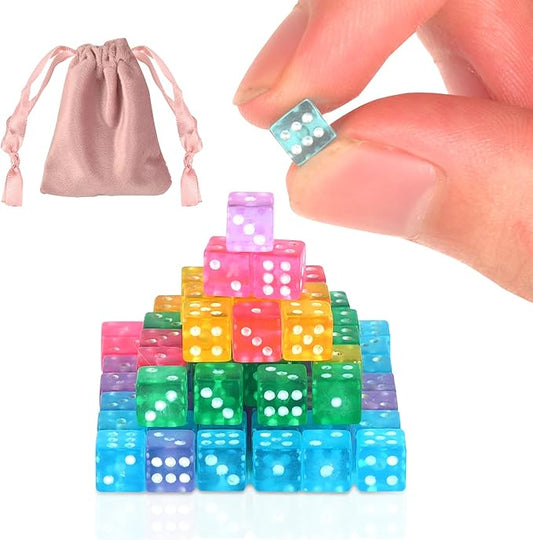100 Pack Small Dice Set 5mm with 1 Velvet Bag - 6 Sided Mini Dice Set for Casino Night Parties & Early Elementary Math Learning