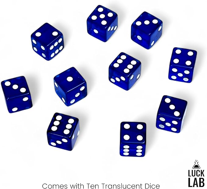 Luck Lab 10 Piece 19 mm Dice Pack - Acrylic and Translucent D6 Dice, Square w/Rounded Edge for Casino, Craps, RPG MTG DND Dice Table Games and Board Games (Blue)