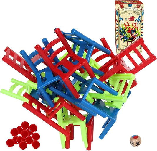 GOTHINK 24 Piece Colorful Stacking Chair Set, Stacking Montessori Toys for Early Childhood Education, Fun Family Balance Toy for Kids and Adults, Perfect for Game Night Or Parties