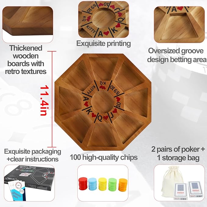 Michigan Rummy Game Deluxe Set Perfect Blend of A Royal Game of Hearts Rummy Poker Wooden Tripoley Board Game Betting Bluffing Game Classical Family Card Game for 100 Chips（Walnut）