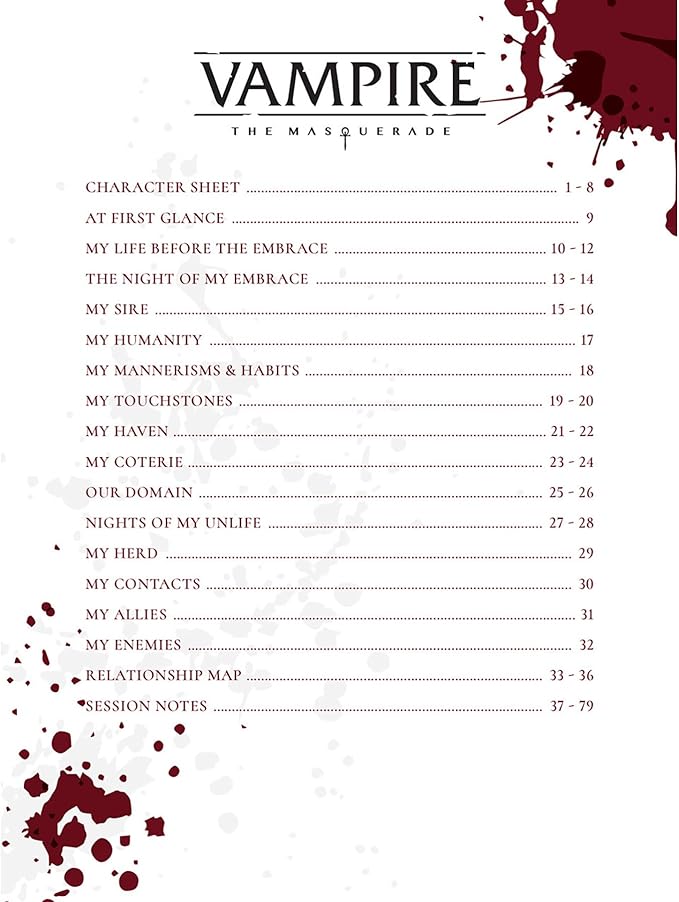 Renegade Game Studios Vampire: The Masquerade 5th Edition Roleplaying Game Expanded Character Sheet Journal, Ages 18+, Roleplaying Game Accessory