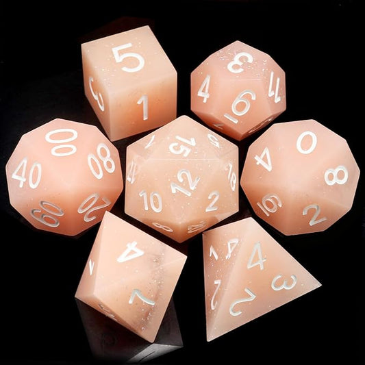 Haxtec Sharp Edge Dice Pink DND Dice Set Resin Dice with Dice Case Glitter Polyhedral D&D Dice for TTRPGs Dungeons and Dragons DND Gift-Pink Silver Glitter 16mm