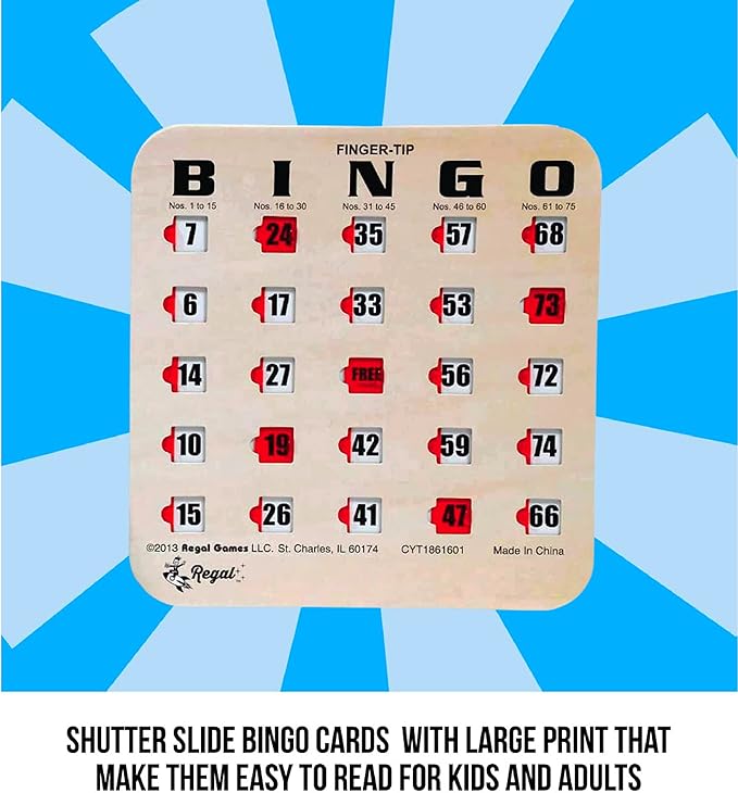 Regal Bingo Bulk Bingo Cards with Sliding Windows - Reusable Large Print Bingo Game Cards for Adults Large Group - 200 Pack, Woodgrain