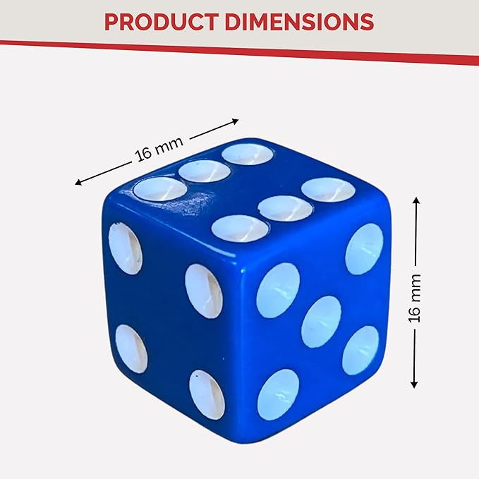 MR CHIPS D6 Standard 16 mm Opaque Dice with Pip Dots - 100 Pack - Blue