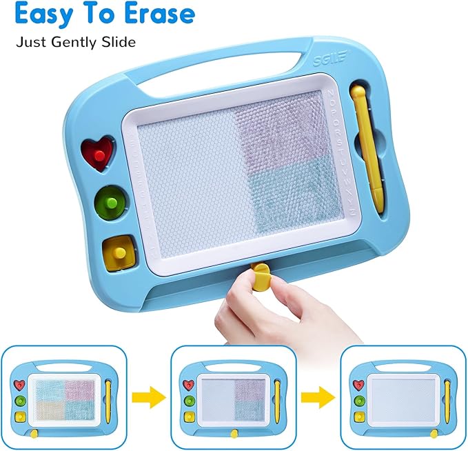 SGILE Magnetic Drawing Board for Kids, Colorful Erasable Doodle Board with Magnet Pen, Painting Sketch Pad with Three Stamps, Travel Toy, Birthday Gift, Educational Learning Toy for Toddlers, Light-Bl