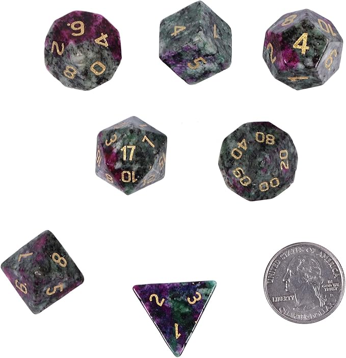 Nupuyai Healing Ruby in Fuchsite Crystal D&D Polyhedral Dice Set with Box for Dungeons and Dragons, Set of 7 Table Top Game Dice for RPG MTG Roleplaying Collection