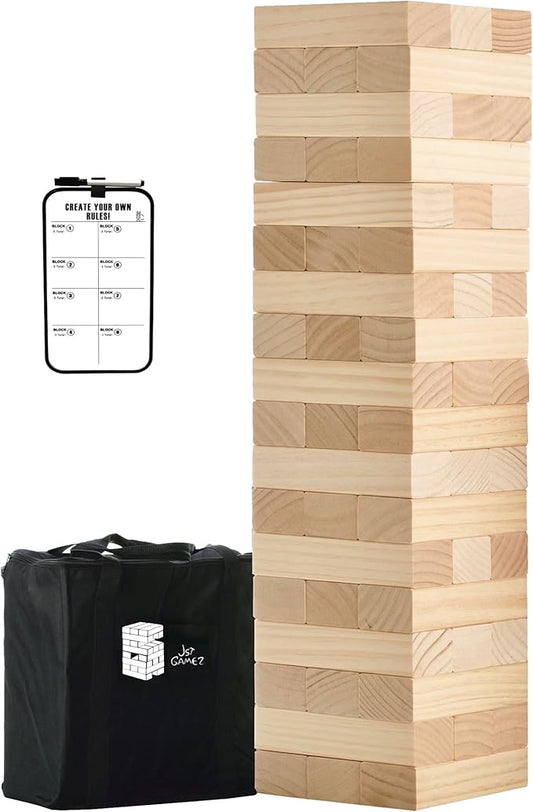 Outdoor Games Giant Tower Game Stacking Backyard Game Start from 2Ft to Over 4.2Ft Includes Customized Scoreboard and Carrying Case