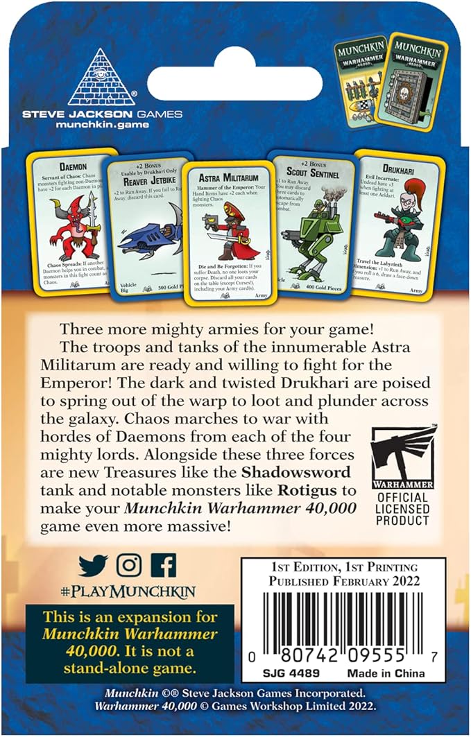 Munchkin Warhammer 40,000: Rank and Vile Card Game (Expansion) | 112 Cards | Adult, Kids, & Family Game | Fantasy Adventure RPG | Ages 10+ | 3-6 Players | Avg Play Time 120 Min | Steve Jackson Games