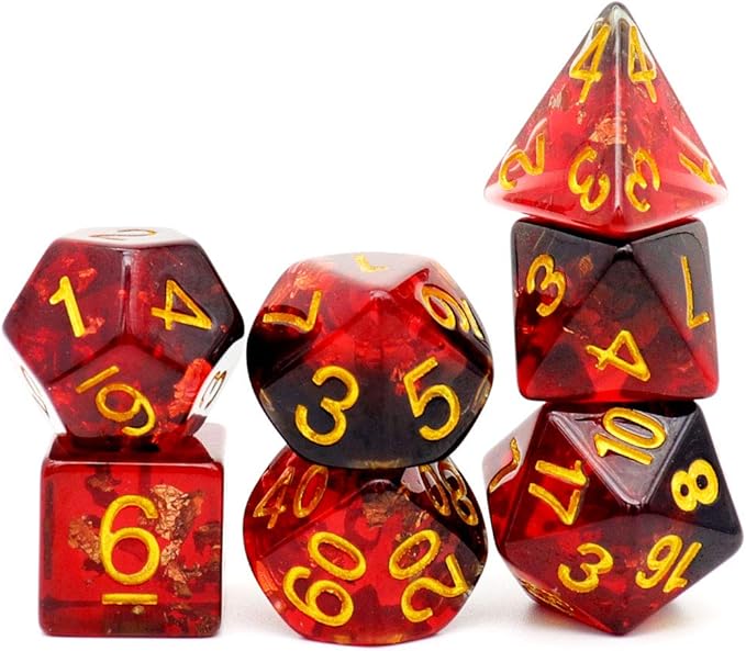 Haxtec DND Dice Set 7PCS Polyhedral D&D Dice for Roleplaying Dice Games as Dungeons and Dragons (Black Red Gold Foil)