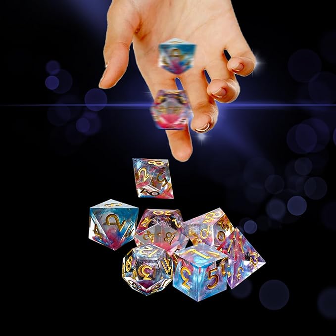 DND Dice Set Sharp Edge Dice Set 7 Piece DND polyhedral Dice Numbers with Gold Leaf Exquisite Tin Box Packaging,Ideal for Dungeons & Dragons RPG and Board Games (Starry Sky Gold)