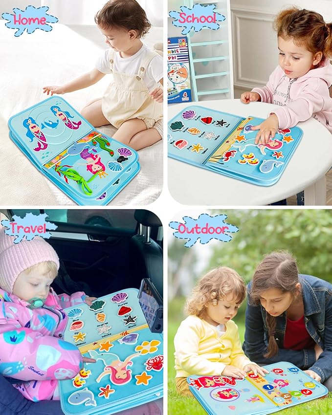 Primo Lines Toddler Busy Board-Montessori Toy for 1 2 3 4 Years Old Girl Birthday Gift, Sensory Busy Book Educational Activities for Airplane Car Travel Toys