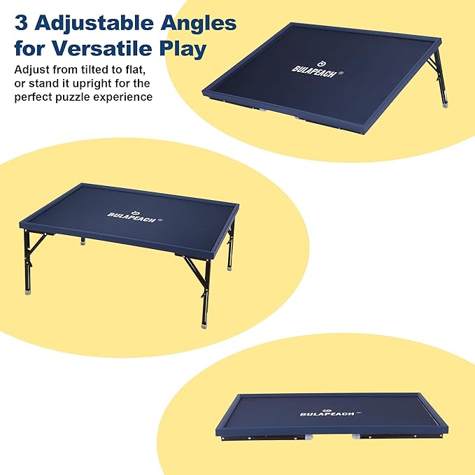 1500 Piece Puzzle Table with Folding Legs, 2 in 1 Tiltable Jigsaw Board, Clear Cover & 4 Independent Trays, Portable Wooden Design with Leather Edging, Perfect for Family Fun & Game Table (26‘’ x 35')