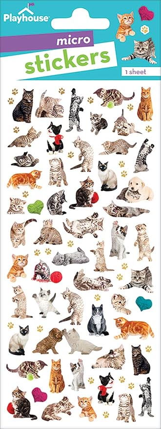 Playhouse Micro Mini Foil Accent Sticker Sheet for Crafts, Trading & Collecting - Pretty Kitties Cats 1 Pack