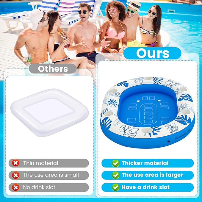 Extra Large Floating Games Table with Waterproof Playing Cards, Inflatable Pool Bar for Adults, Pool Accessories Hot Tub Tray Inflatable Food Drink Holder for Summer Party Indoor Outdoor Beach Pool