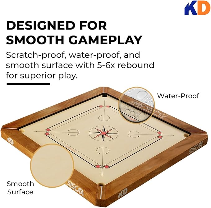 SISCAA Carrom Board Sure SLAM Indoor Board Game Approved by Carrom Federation of India & Maharashtra Carrom Association (Jumbo, 32mm)