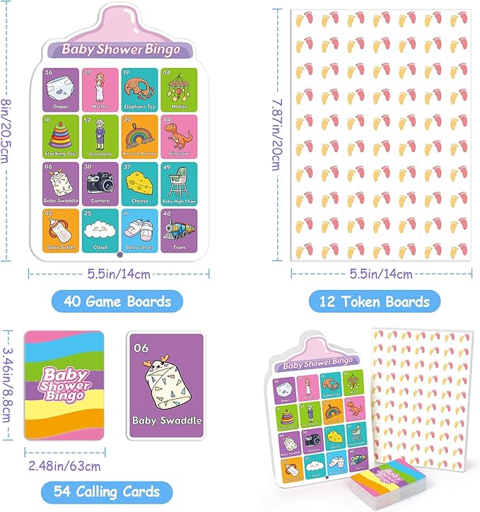 Baby Shower Games for Girl or Boy - 40 Bingo Cards, Activities for Adults and Kids, Party Ideas