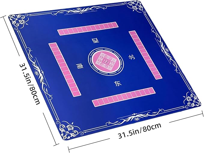 Mahjong Mat (31.4"x31.4"), 3mm Thick Noise Reducing Mahjong Table Mat, Waterproof Surface Mahjong Mat with Drawstring Storage Pouch for 32 Inch+ Mahjong Tables Games (Blue)