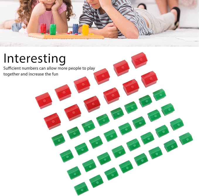 Dilwe Hotel Game Replacement Pieces, 12 red Houses and 32 Green Houses, Game Plastic Hotels Houses Game Piece Supplement Accessories