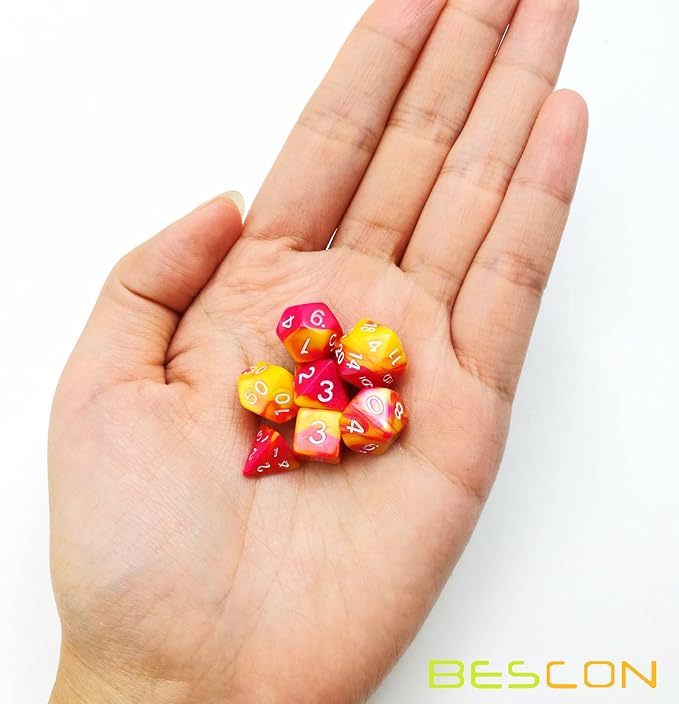 Bescon Mini Gemini Two Tone Polyhedral RPG Dice Set 10MM, Mini RPG Dice Set D4-D20 in Tube Packaging, Assorted Colored of 42pcs (7X6