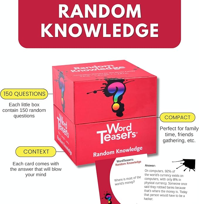 ? WORD TEASERS Random Knowledge Trivia Cards - Fun Trivia Game for Family, Kids, Parties & Travel - 150 Trivia Questions & Conversation Starters