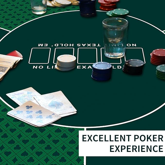 nuveti 24/31/39/47/55 inch Square Foldable 6-Player Texas Poker Card Tabletop Layout Portable Anti-Slip Rubber Board Game Mat Texas Hold'em Poker Mat for Family Game, Casino, Party