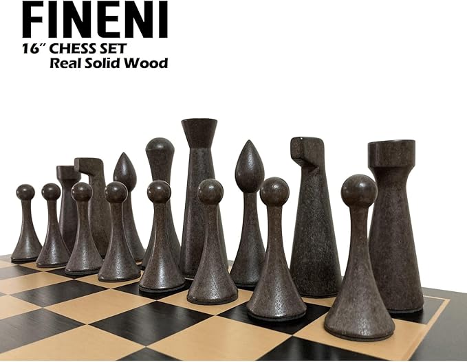Luxurious 16 inch Real Luxurious Dark Colored Solid Wooden Chess Set. Durable Handmade Chess Board Game Sets with Storage Slots for 4.2” Weighted & Elegant Designed Wooden 34 Pieces (C16D)