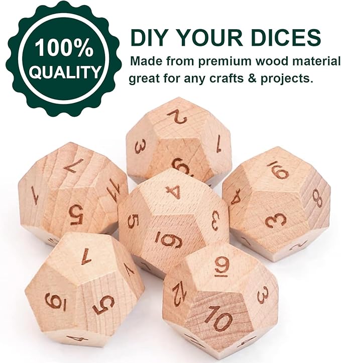 Unfinished Wood Crafts Dice, 6 Pack DIY Wooden Dices 12 Sided Blank Wood Dices, Create Your Own Game Dices for DIY Projects, Play Games - 1.2 Inch