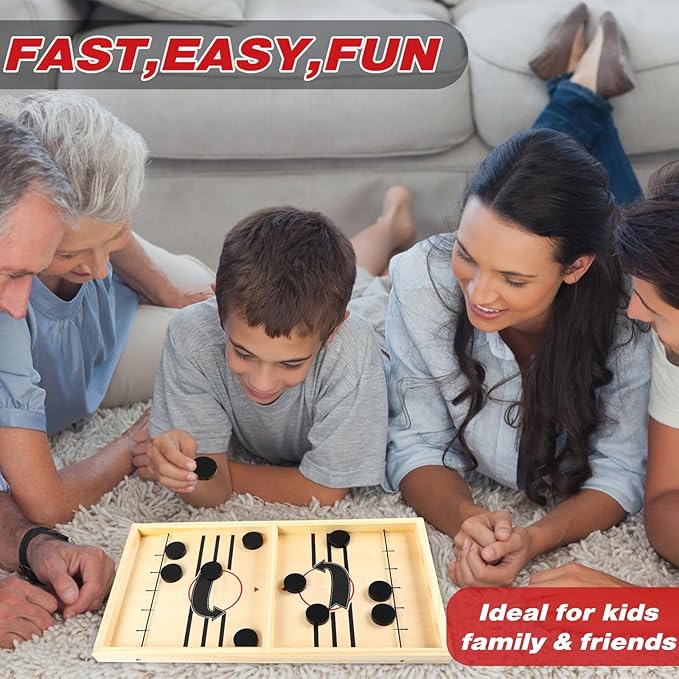 Fast Sling Puck Game, TMIYO Wooden Table Hockey Game for Kids or Adults, Super Foosball Slingshot Paced Winner Board Games Parent-Child Interaction Toy for Family Party