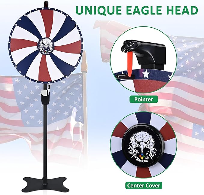 WinSpin 24" Prize Wheel 16 Slots Dual-use Spinning Game Dry Erase Floor Stand Eagle Head Carnival Party Tradeshow