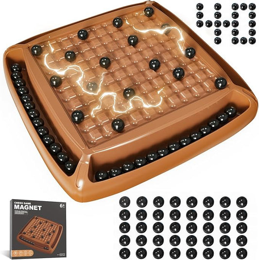 Magnet Game, Magnetic Game Chess, Board Games for Kids 6-8-12, Magnet Chess Kid Games, Family Board Games for Kids and Adults, Magnetic Game with 40 Pieces, Fun Birthday Gifts for Kid (Brown)