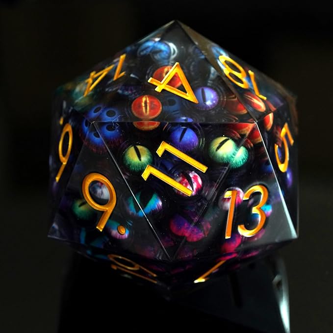 85MM Large Dragon Eyebal Dice, DND 85mm Jumbo D20 with Gift Case, Sharp Edge Polyhedral Dice for Dungeons and Dragons(Mixed Colors Eyeball-Small Eyeball)