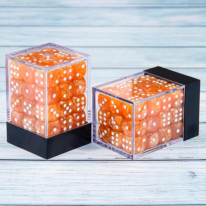 36 Pieces 12mm 6 Sided Mini Dice Set,Pearl Pattern D6 Game Dice Set,6 Sided Standard Game Dice for Board Games Dice Games Classroom Teaching Dices Game, with Portable Gaming Box(Orange)