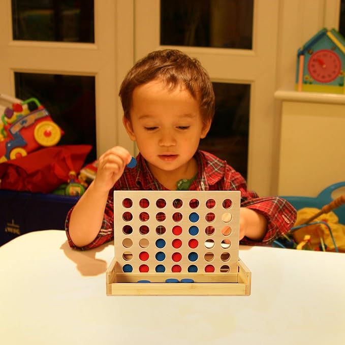 TOWO Wooden 4 in a Row Game - Classic Strategy Game for Adults Children-Connect The 4 Discs of Same Colour in a Row - Travel Games Family Board Games Toys Gift for 6 Years Old Kids Boys Girls Adults