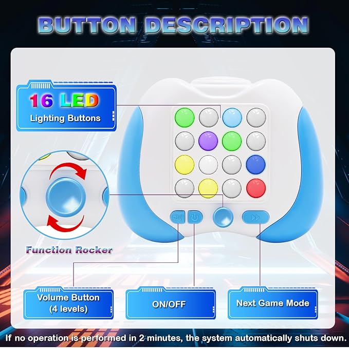 Quick Push Handheld Game for Kids 3-12, 7 Game Mode Flashing Fast Press Push Puzzle Games Sensory Fidget Toys, Christmas Birthday Gifts Travel Toys for Boys Girls Teens Adults - Blue