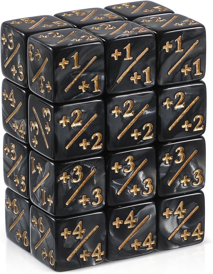 24Pcs 1/+1 Token Dice Counter, 0.63in D6 Plus and Minus Dice Set, Acrylic Board Game Accessory, Compatible with M-TG, CCG, Card Games, Black