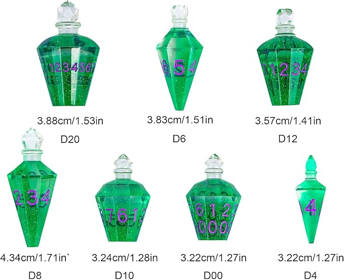 7PCS Potion DND Dice Set,Transparent Sharp Edge Dice Set D&D RPG Polyhedral Die,for Dungeons & Dragons, Pathfinder, and TTRPG Roleplaying Games (Green)