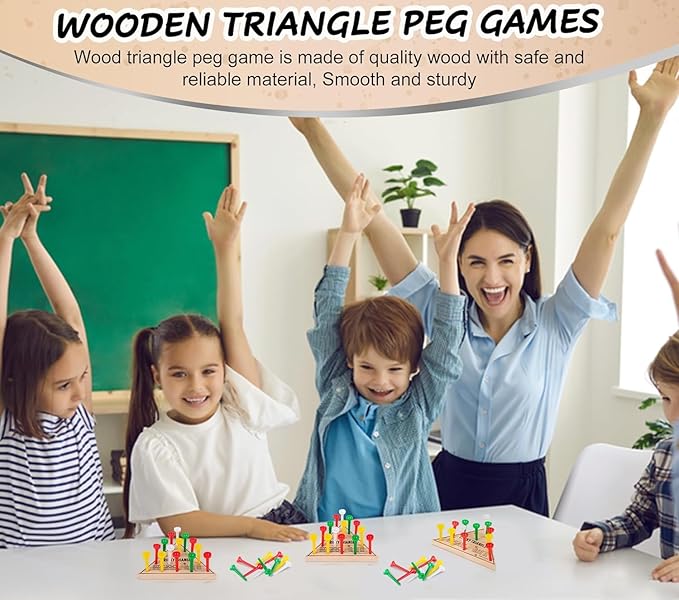 6 Pack - Wooden Triangle Peg Board Game - Retro Mini Travel Game…