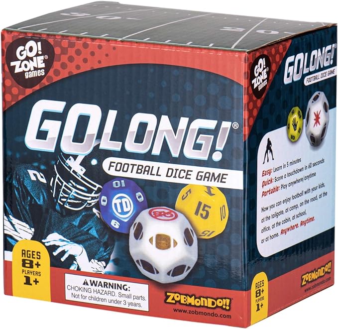 Zobmondo!! GoLong Football Dice Game | for Sports Fans, Families and Kids | Includes Travel Bag for Dads and Boys