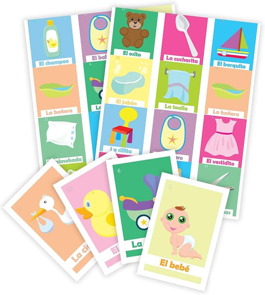 Loteria en Español. Deck of cards with 50pc. Bingo Baby Shower Game in Spanish for 12 players