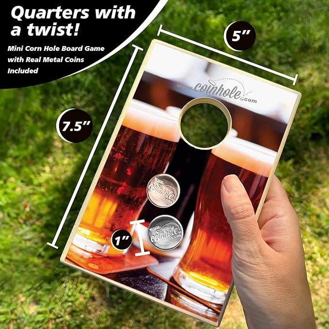 Desktop Coin Bouncing Party Set | Tabletop Cornhole Board | Small Travel Game Includes Coins