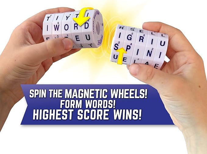Geospace The Original Handheld Magnetic Spin Game, Take-Along Travel Edition with Storage Pouch (Challenge Word Spin)