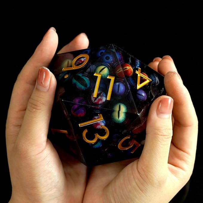85MM Large Dragon Eyebal Dice, DND 85mm Jumbo D20 with Gift Case, Sharp Edge Polyhedral Dice for Dungeons and Dragons(Mixed Colors Eyeball-Small Eyeball)