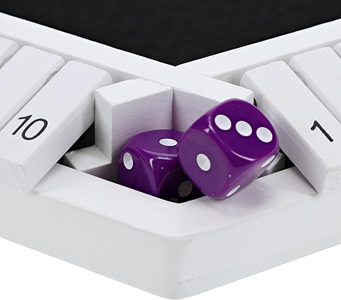 Shut The Box Game 6 Player – White Painted Wood, Wooden Board Game, Table Games for Adults, Bar Games, Portable Dice Game for 1-6 Players, Classic