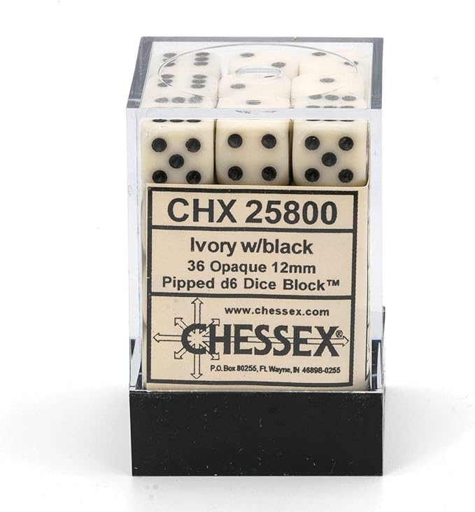 Chessex CHX25800 Dice-Opaque: 36D6 Ivory/Black Set