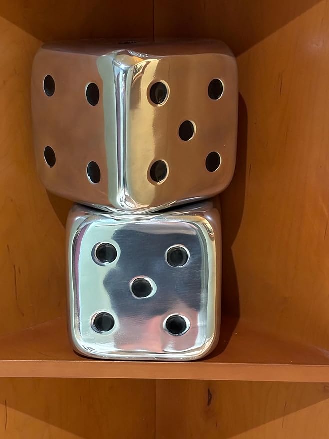 Modern Day Accents 4104 Dados Decorative Dice, Silver with Black Dots, Vegas Decor, Man Cave, Bar Decor Tabletop, Centerpiece, Sculpture, 6", Set of 2