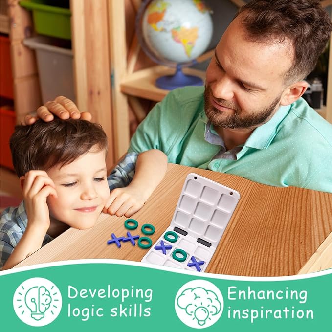 Portable 3D-Printed Tic-Tac-Toe Game – Magnetic Closure Travel Puzzle Game in Pocket-Sized Box – Fun Brain-Boosting Toy for Ages 3+