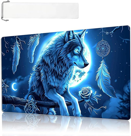 MTG Playmat Size 23.6x13.8in with Storage Bags Portable Playmat TCG and Board Game Mat for Cards Rubber Base Slip-Resistant Mousepad Desk Mat (Wolf,No with Zone)