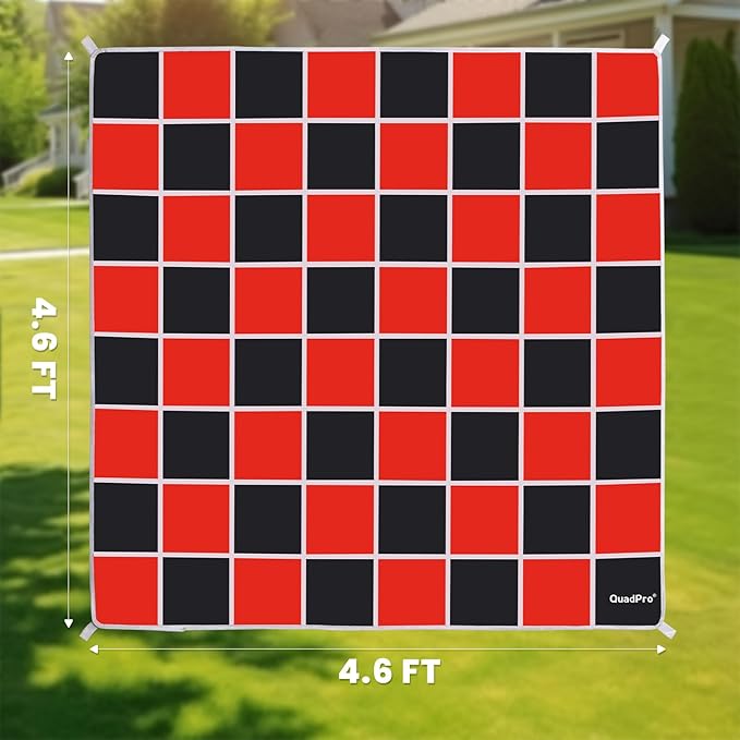 2-in-1 Giant Checkers Board Game & Tic Tac Toe Game Set, Jumbo Outdoor Lawn Games with 4.6x4.6ft Machine-Washable Mat & 4 Ground Stakes - Perfect Backyard Games for Kids & Adults