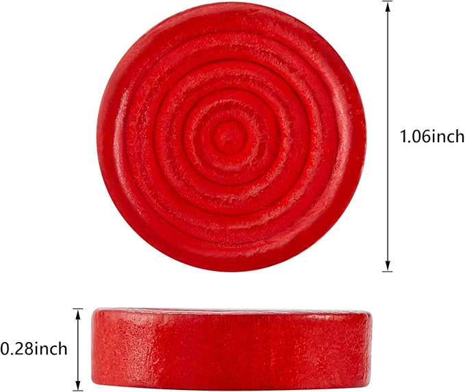 48 Pieces Wooden Checkers 1.06 Inch Wooden Checkers Pieces with Stackable Ridge in Drawstring Storage Pouch Red Black Dark Brown Wood Color (Red, Black, Dark Brown, Natural Color)